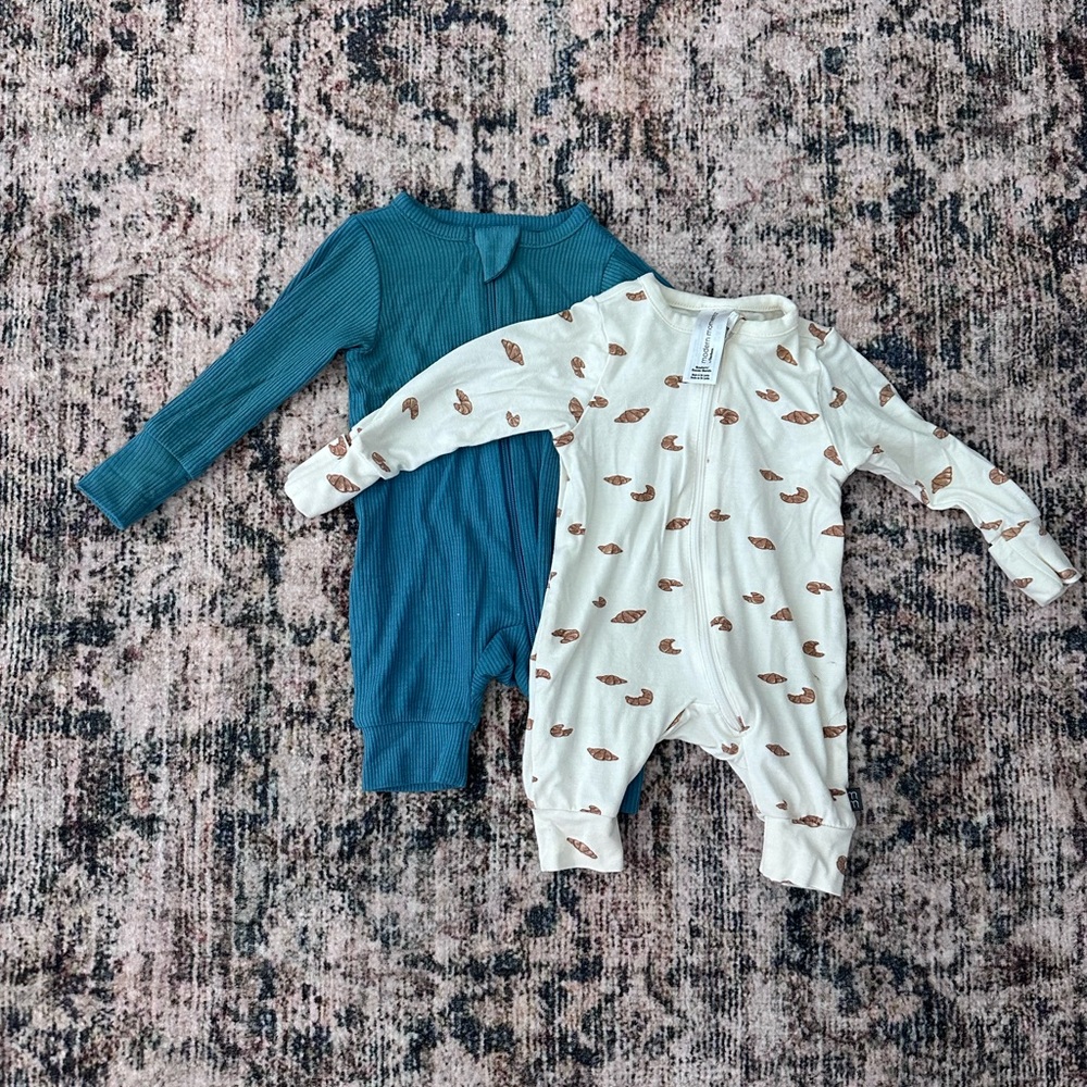Baby Romper Set in Teal and Croissants